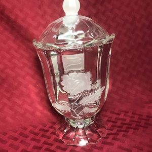 Bohemia frosted rose glass jar in pristine shape.
